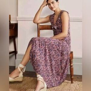 Boden Saskia Wrap Jersey Knit Maxi Dress Pink Oriental Meadow Floral Print